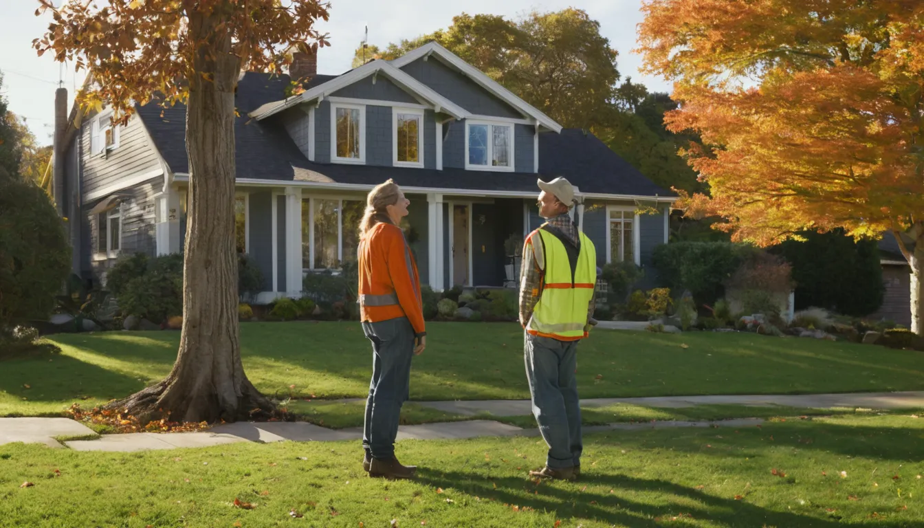 A homeowner talking with a local tree provider in the Wilmington area